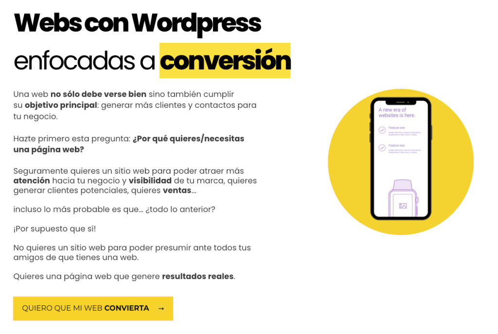 Ejemplo de web de alta conversión para coaches creada en WordPress